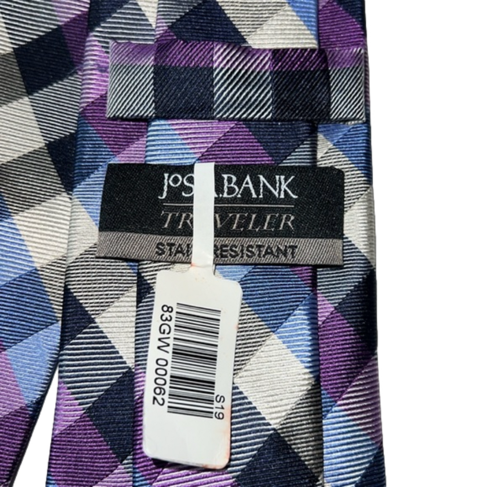 NWT Jos A Banks Multi Check Black/Purple/Blue/Cream Stain Resistant Tie. - Picture 3 of 3